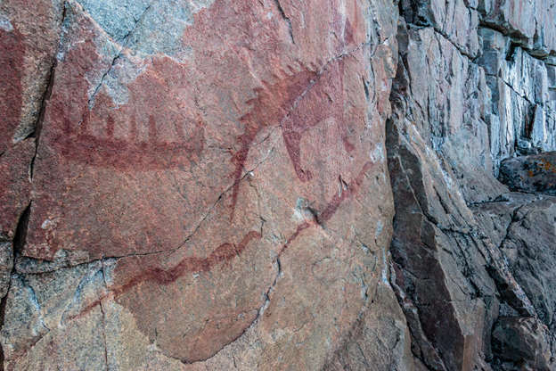 Pictographs of animals on a rock.