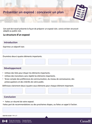 Présenter un exposé : concevoir un plan (TRN1-J27)