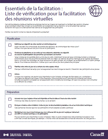 Liste de vérification pour la facilitation des réunions virtuelles