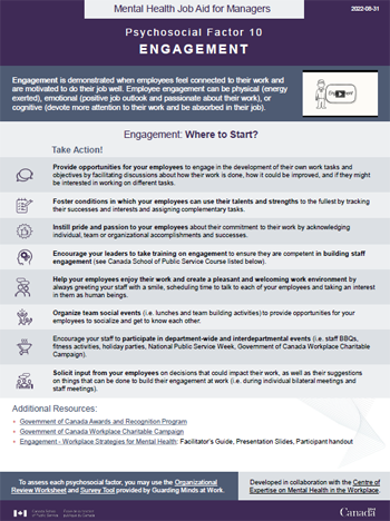 Mental Health Job Aid for Managers: Psychosocial Factor 10 – Engagement