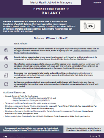 Mental Health Job Aid for Managers: Psychosocial Factor 11 – Balance