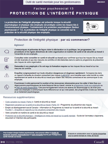 Facteur psychosocial 13 - Protection de la sécurité psychologique